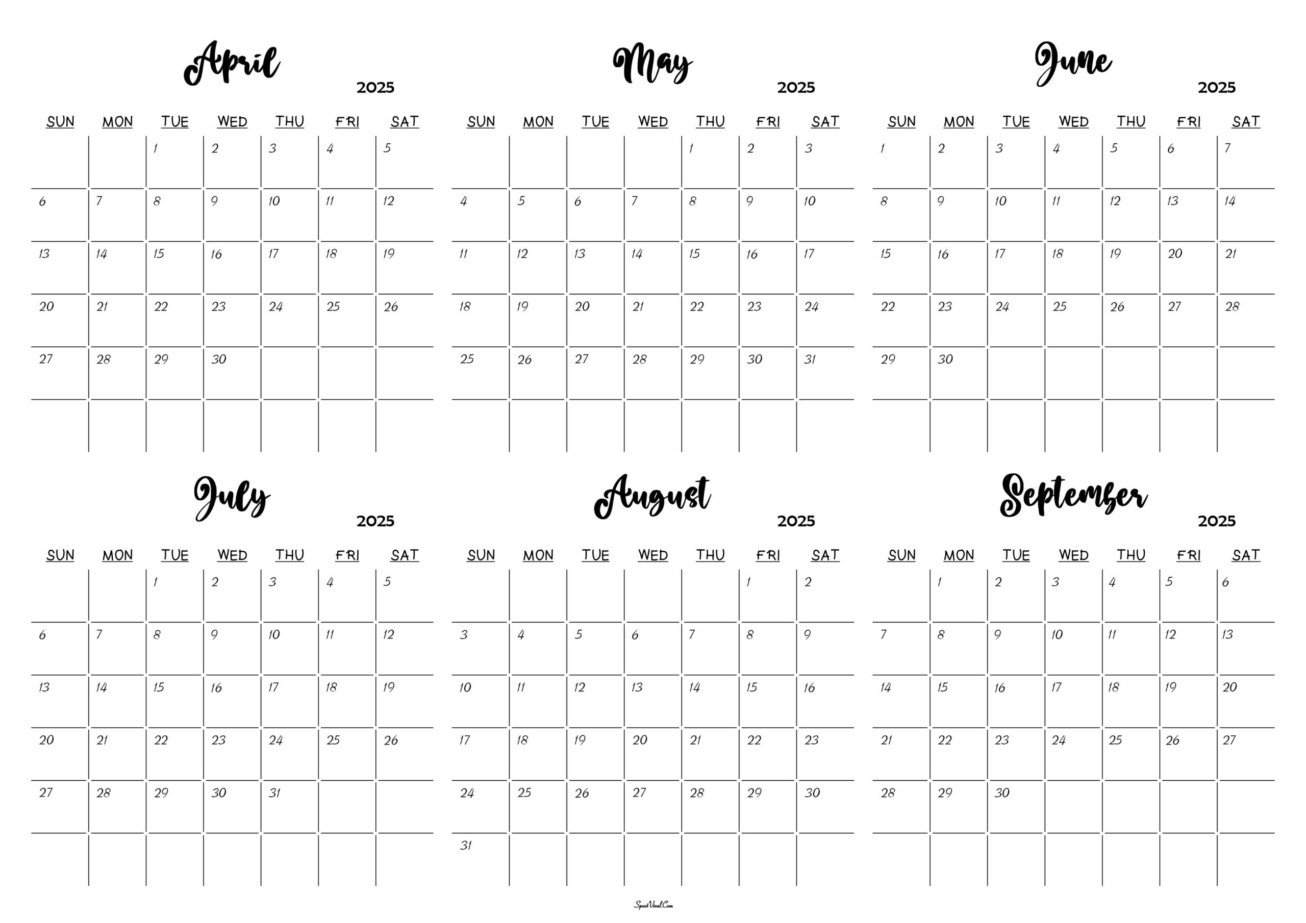 April To September 2025 Calendar Templates - April to September 2025 Calendar