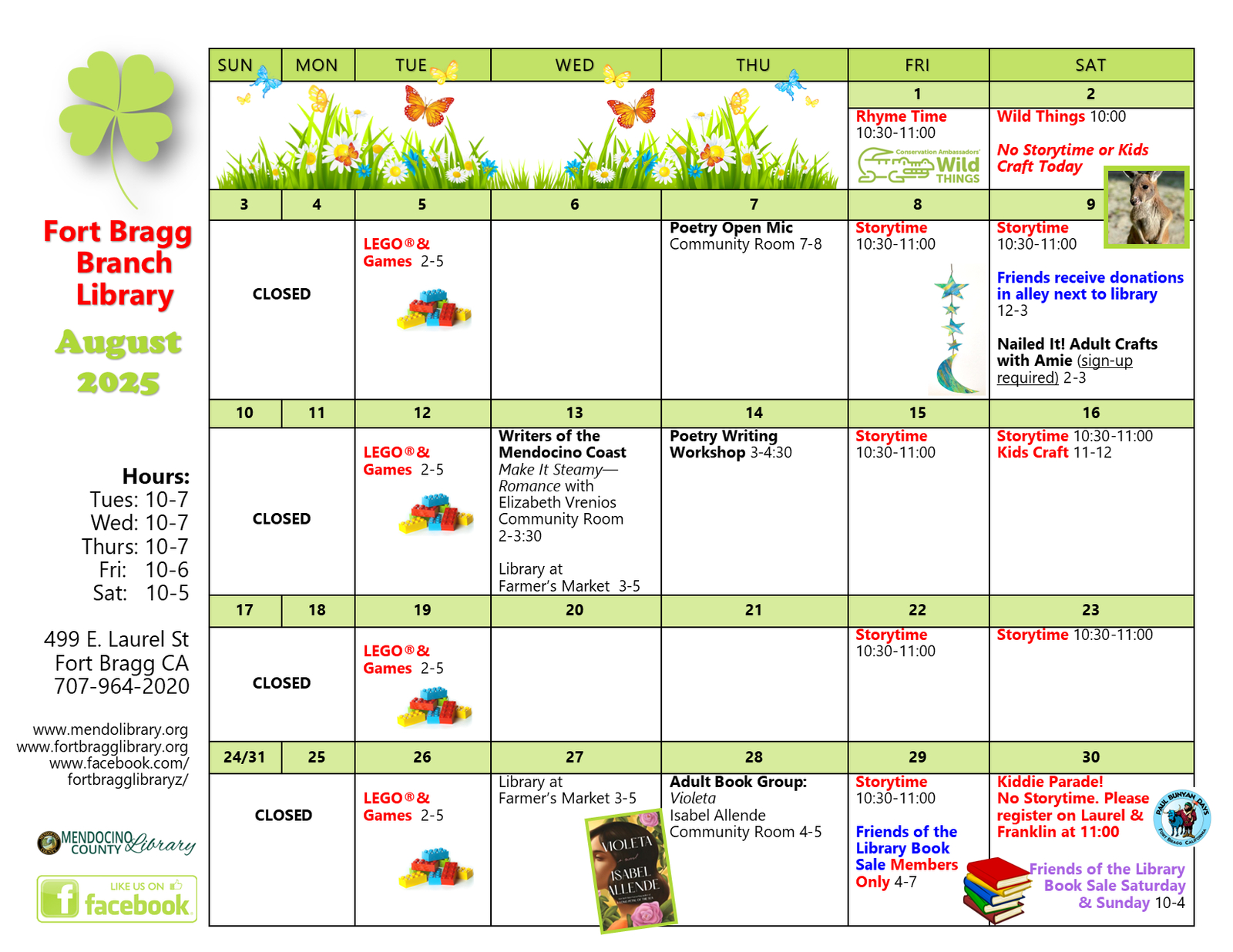 August 2025 Calendar Of Events - Fort Bragg Library - August 2025 Calendar Events