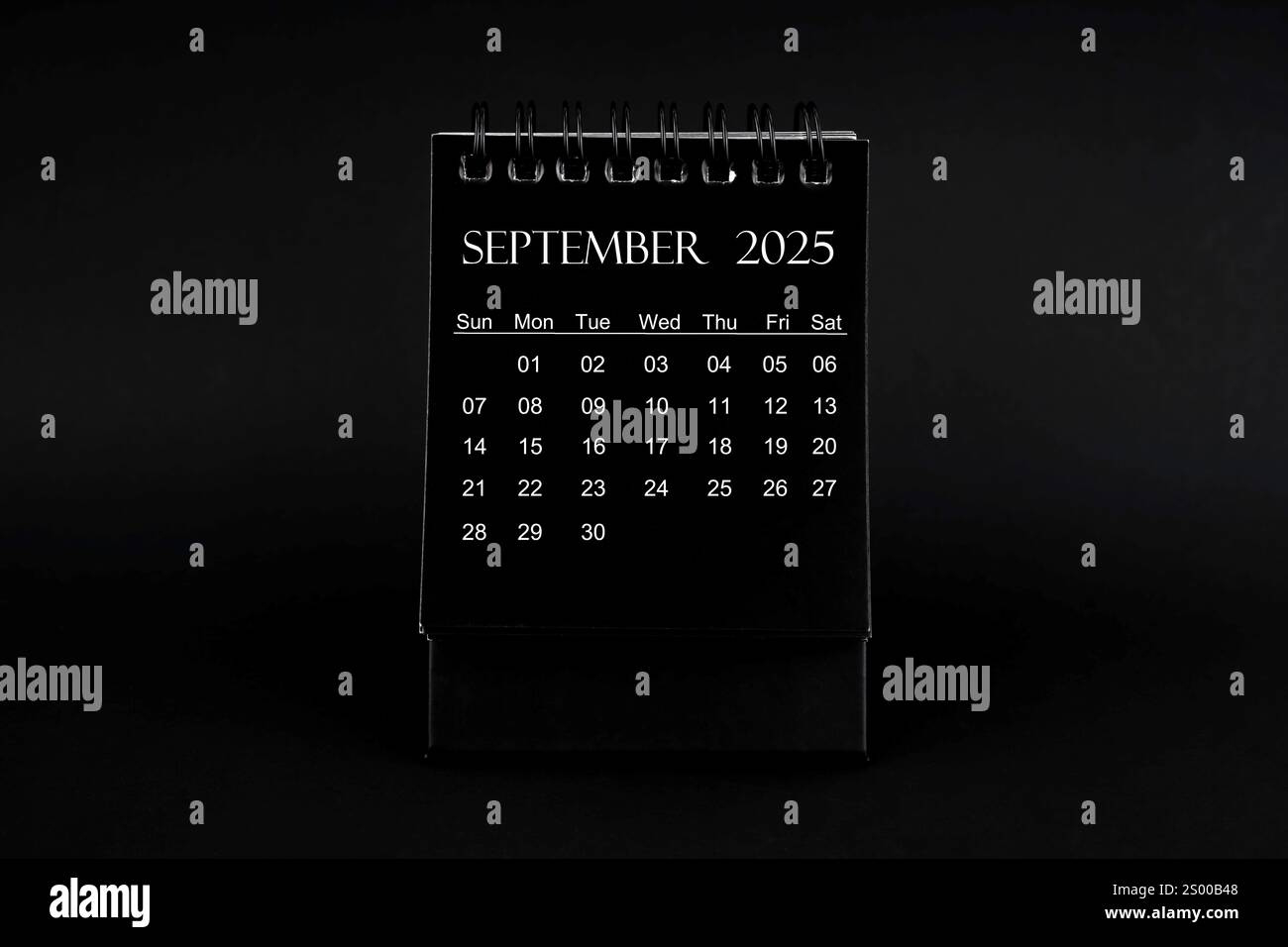 Black Calendar For September 2025. Desktop Calendar On A Green - September 2025 Calendar Black Background