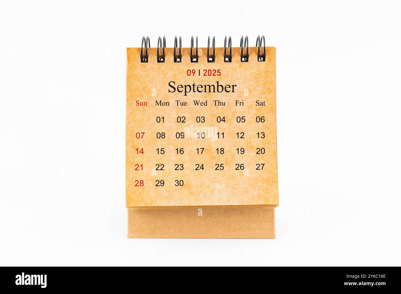 Brown Mini Desk Calendar For September 2025 Isolated On White - September 2025 Calendar Mini