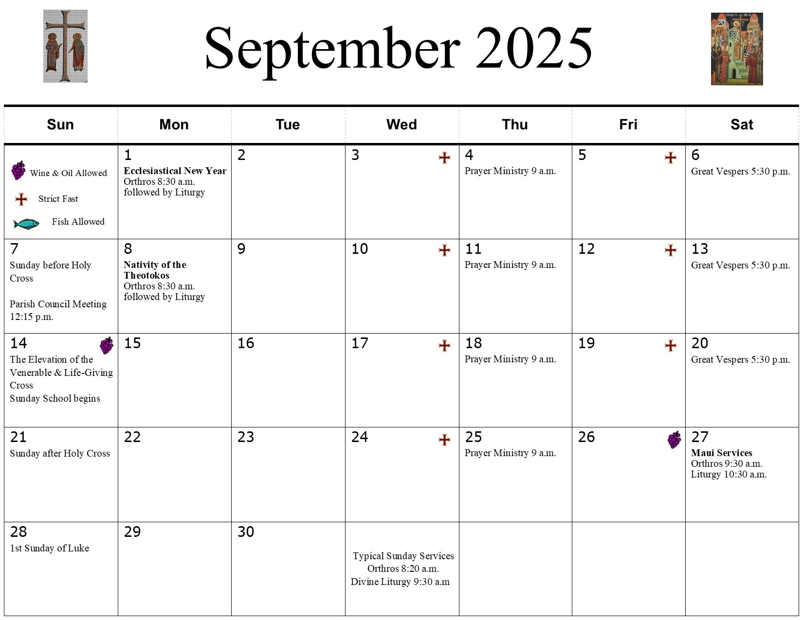 Bulletins &amp;amp; Calendars | Ss. Constantine &amp;amp; Helengreek Orthodox - Calendar Orthodox 2025 September