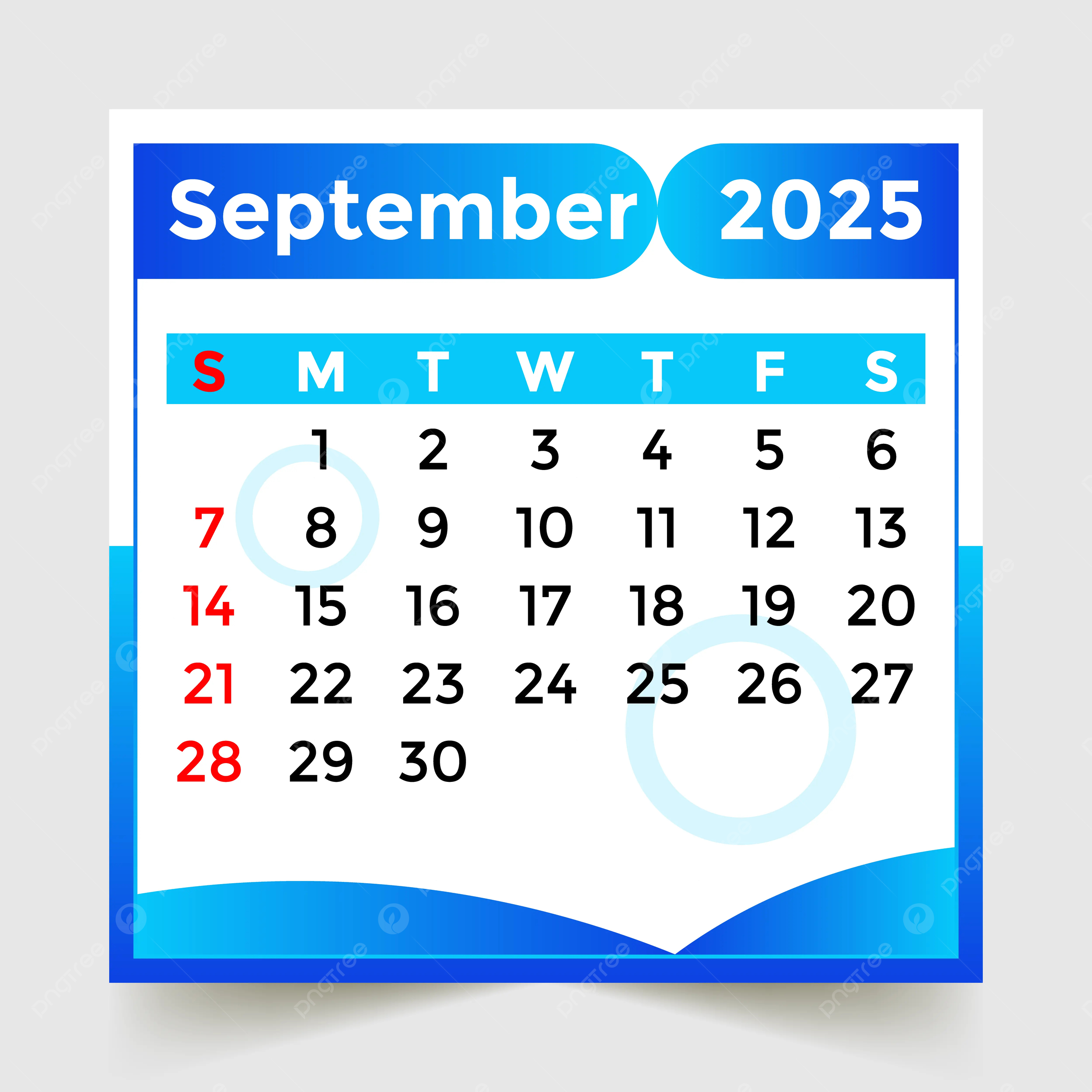 Calendar 2025 Month Of September Skyblue Vector Template Download - September 2025 Calendar Blue