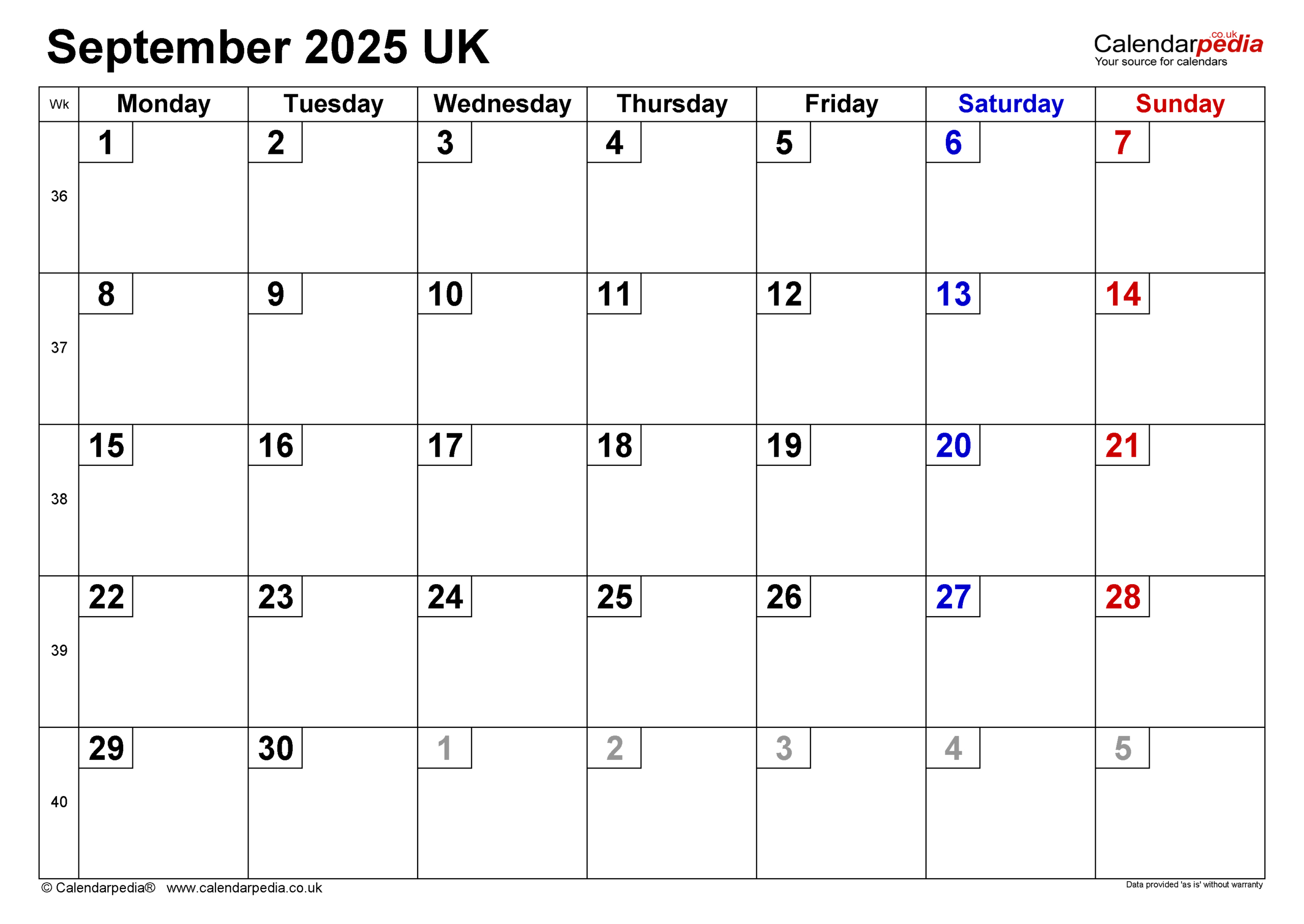 Calendar September 2025 Uk With Pdf, Excel And Word Templates - Printable Calendar September 2025 Uk