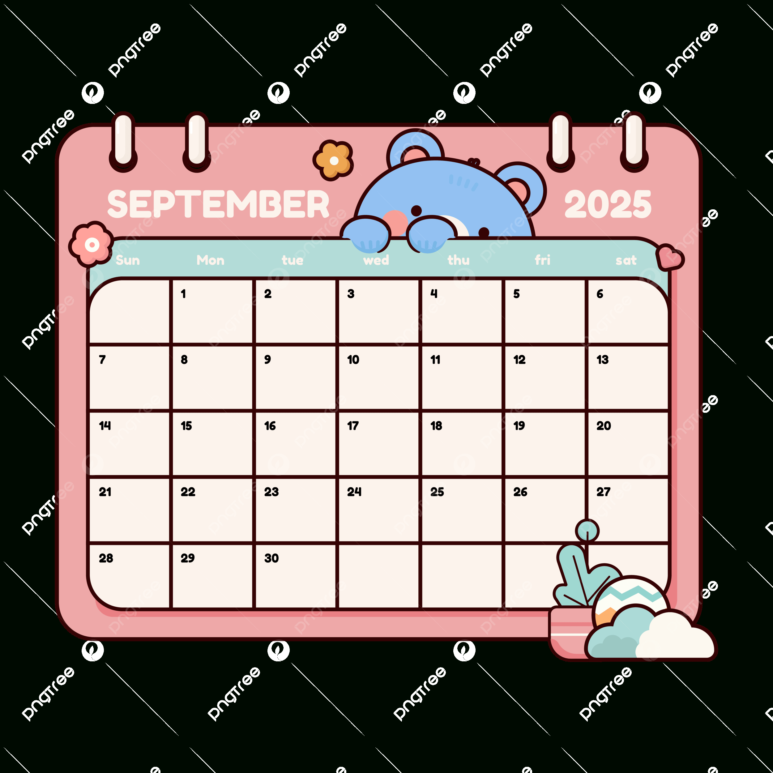 Cute September 2025 Calendar With A Bear Vector, Calendar - September 2025 Calendar Printable Cute