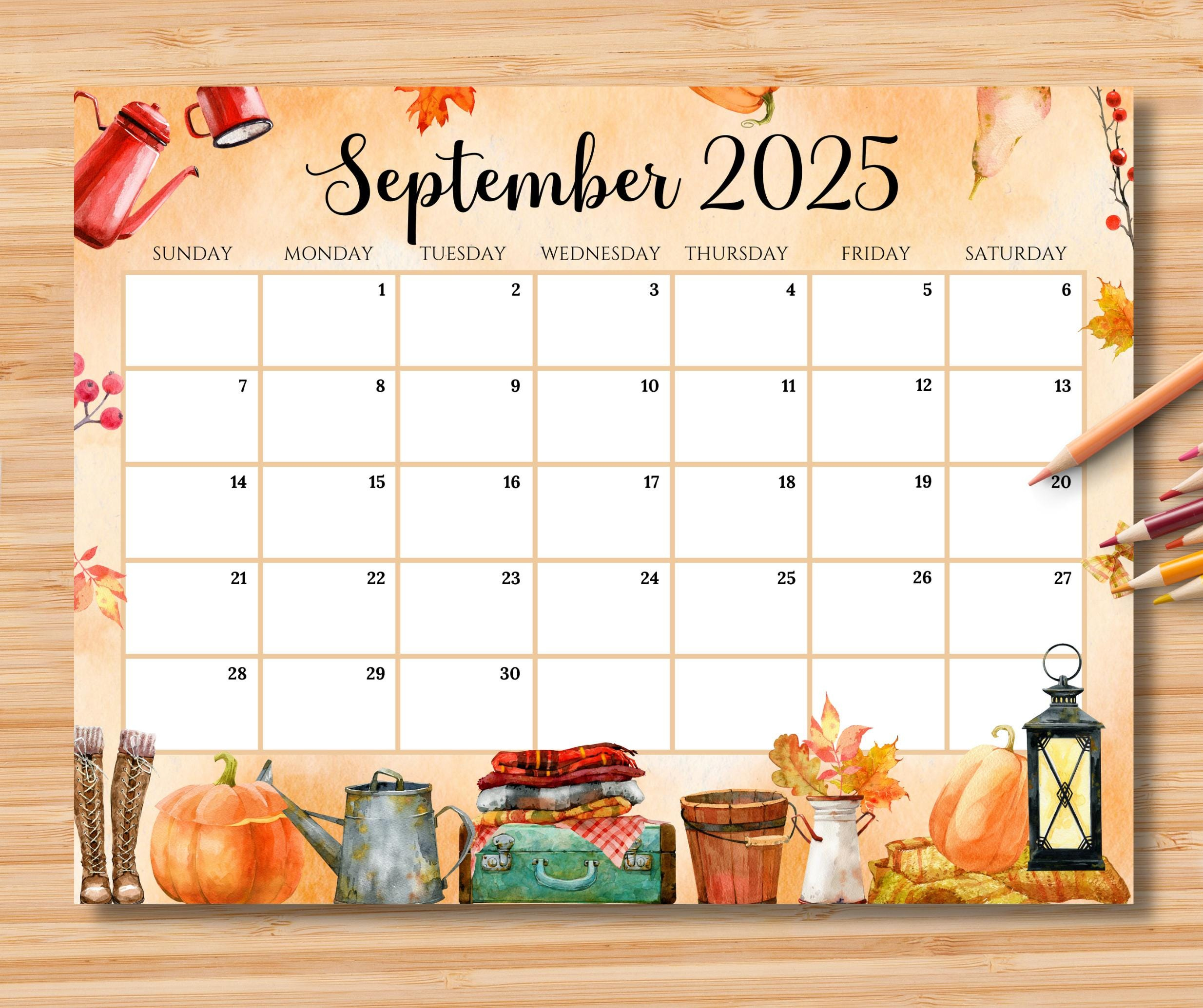 Editable September 2025 Calendar: Cozy Fall Printable (Instant - September 2025 Calendar Etsy