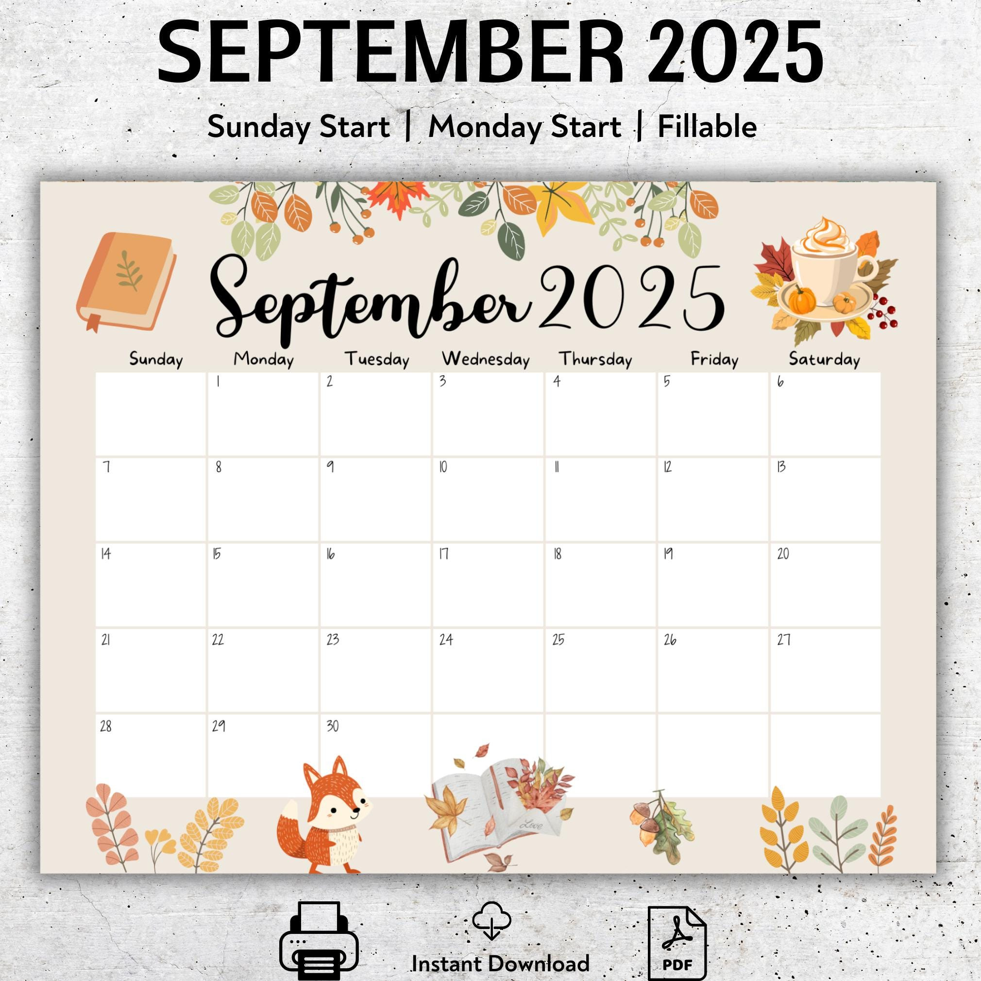 Editierbarer September 2025 Kalender, Druckbarer September Planer - September 2025 Calendar Etsy