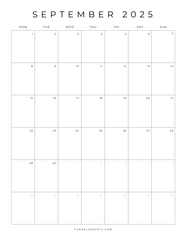 Blank September Calendar 2025 Printable