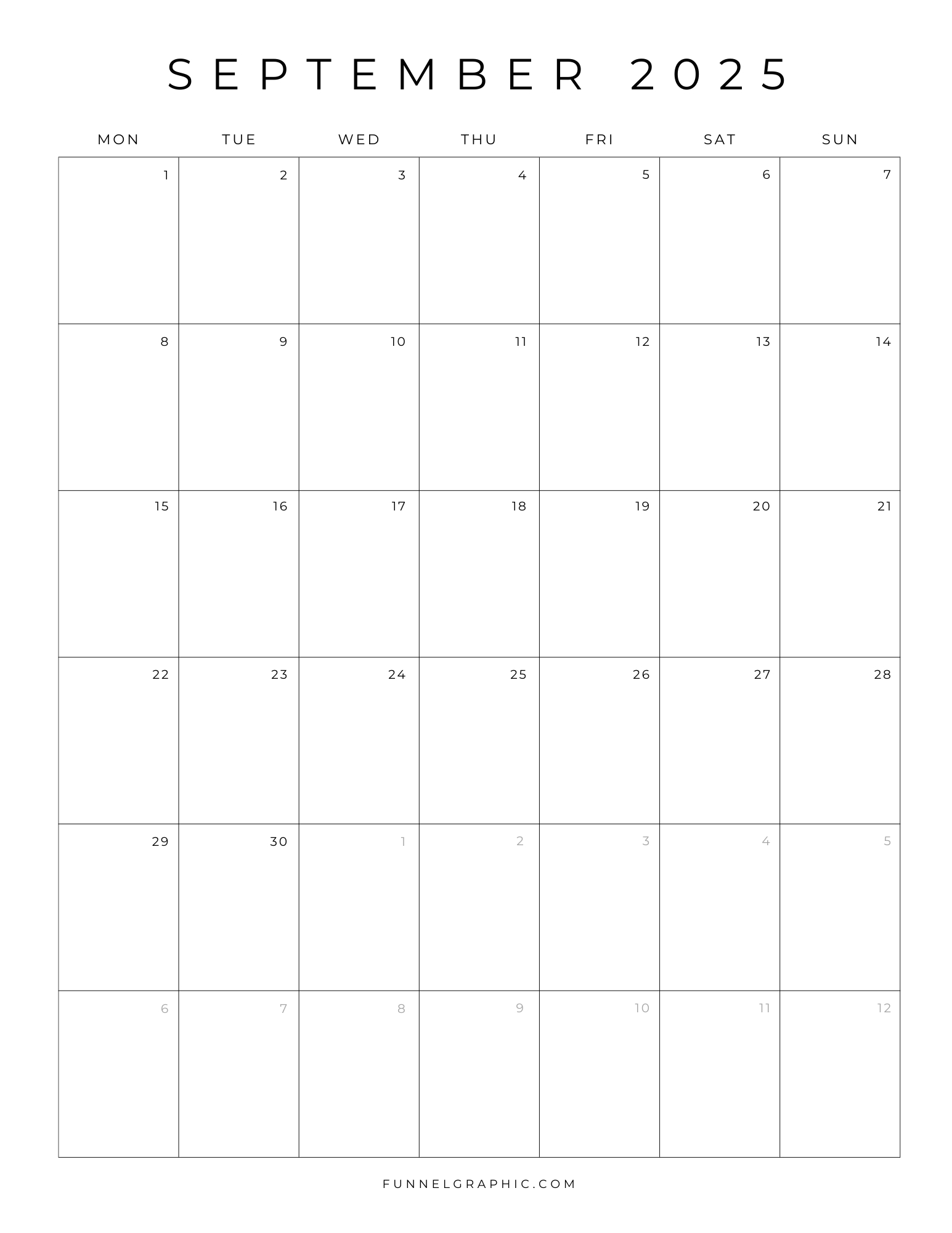 Free 2025 Calendar Printable Blank Portrait Templates - Blank September Calendar 2025 Printable
