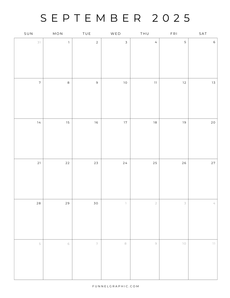 Free 2025 Calendar Printable Blank Portrait Templates - Empty September 2025 Calendar