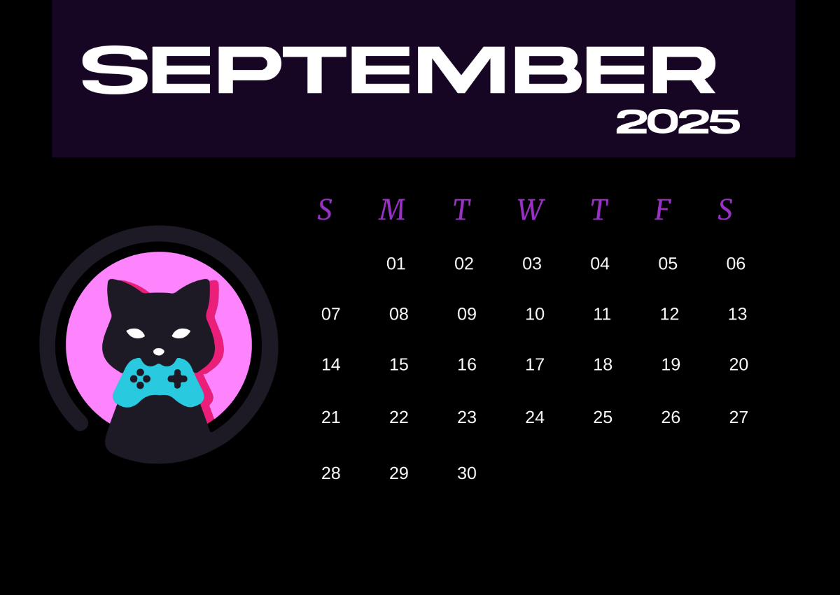 Free Dark Mode Design September 2025 Calendar Template To Edit Online - September 2025 Calendar Black Background