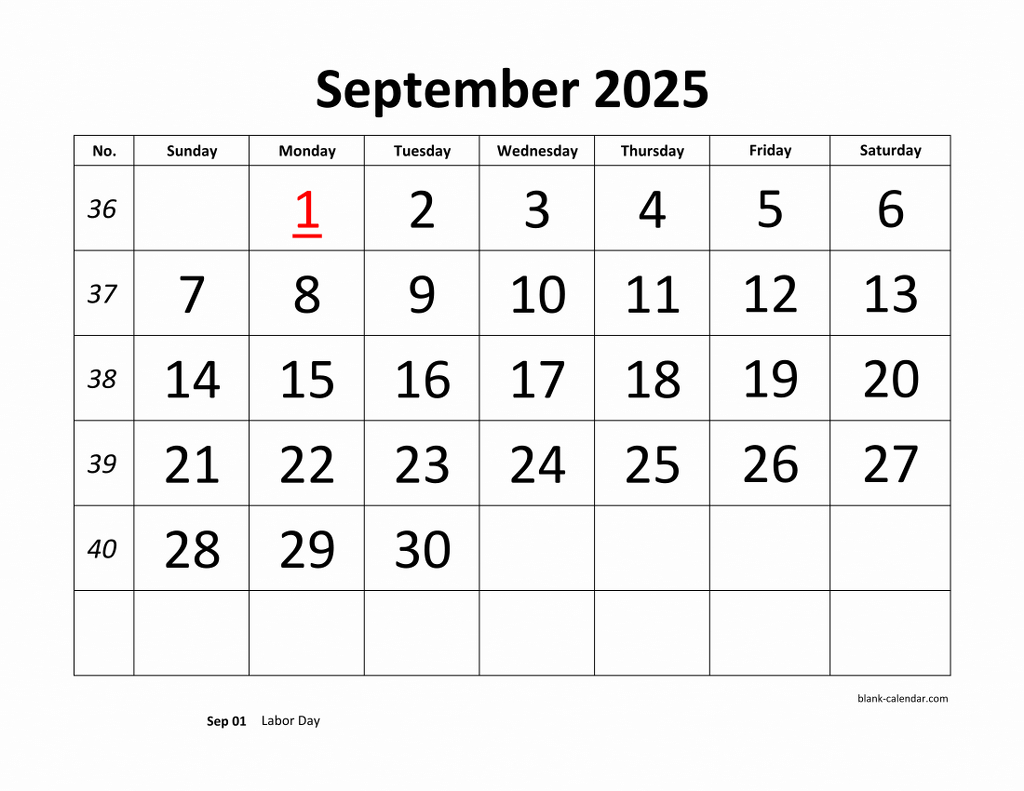 Free Download Printable September 2025 Calendar, Large Font Design - Large September 2025 Calendar