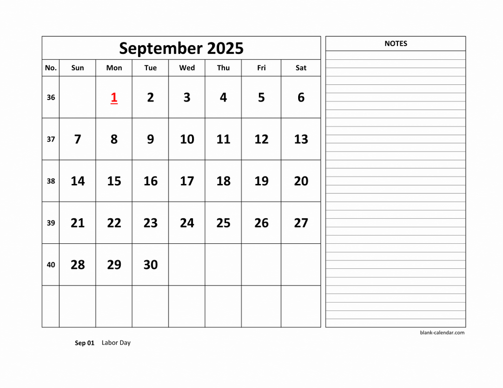 Free Download Printable September 2025 Calendar, Large Space For - September Apointment Calendar 2025 Printable