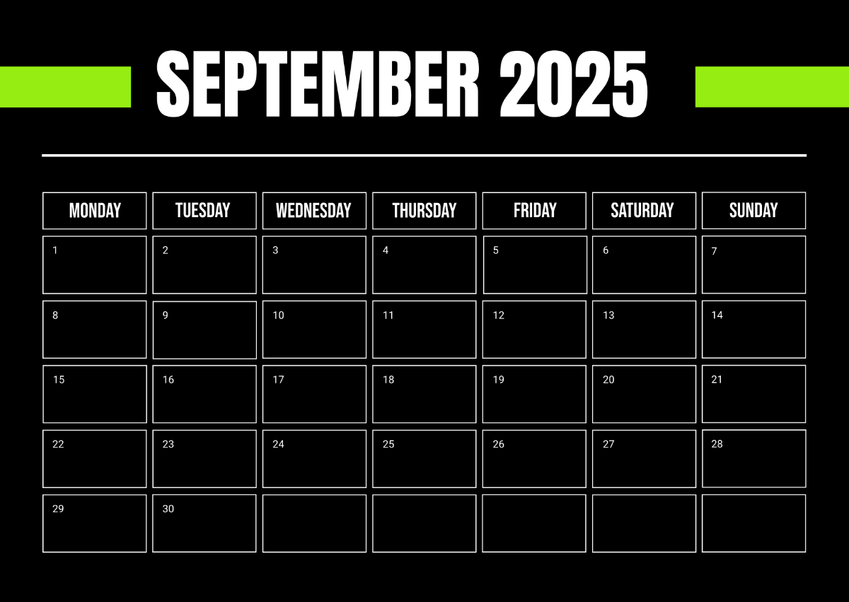 Free Monday Start September 2025 Calendar Template To Edit Online - September 2025 Calendar Black Background