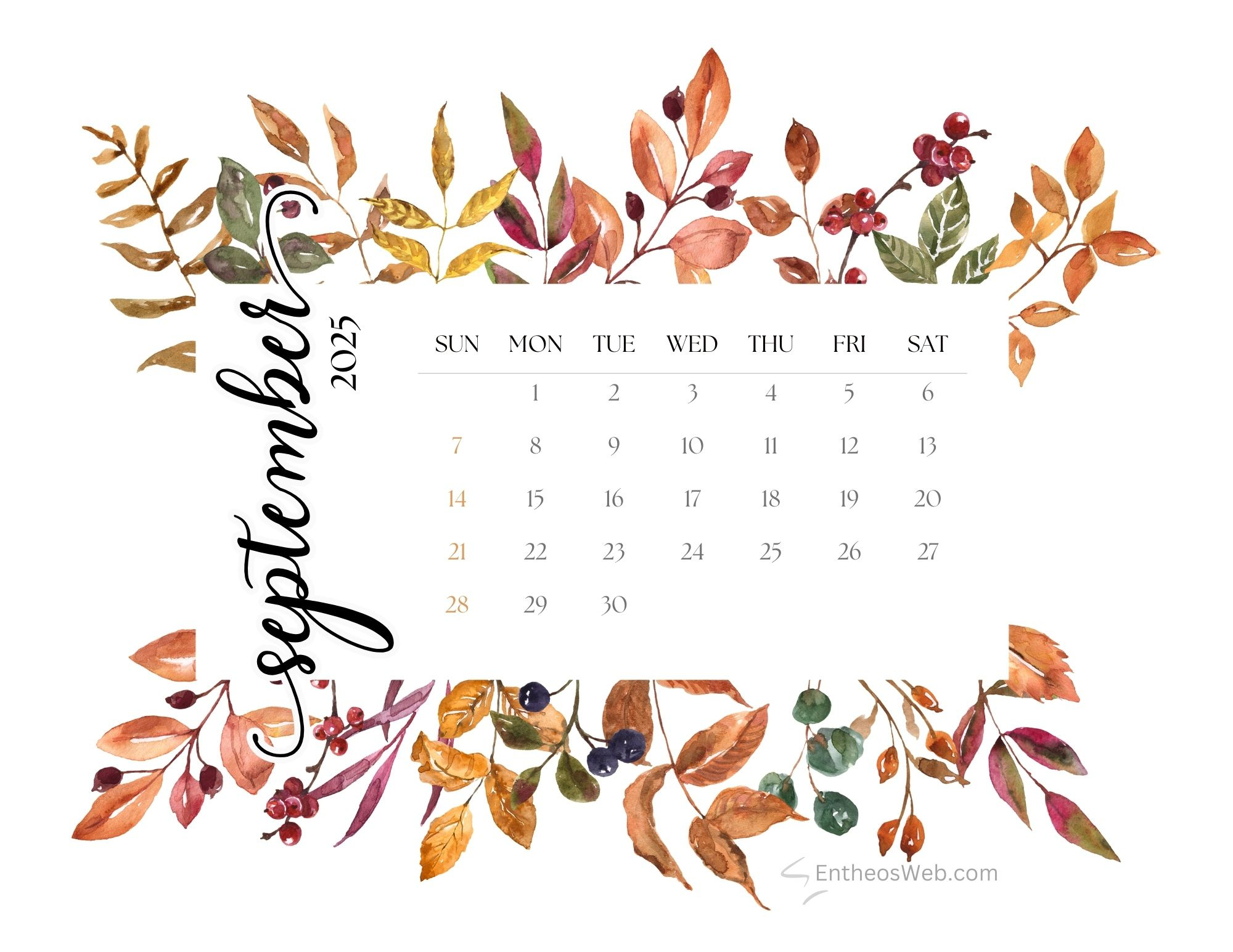 Free Printable September 2025 Calendars | Entheosweb - September 2025 Desktop Calendar