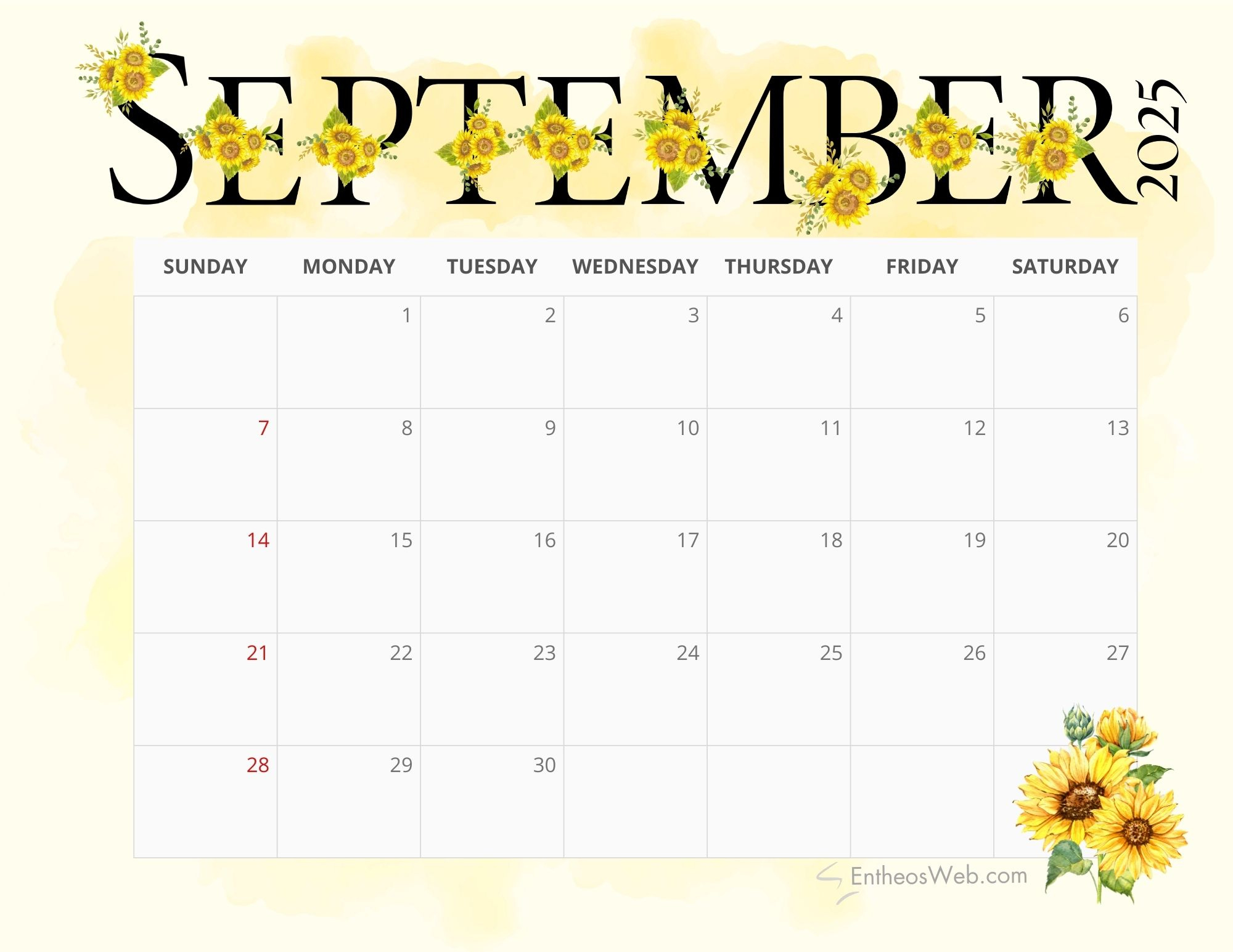 Free Printable September 2025 Calendars | Entheosweb - September Calendar 2025 Free Printable
