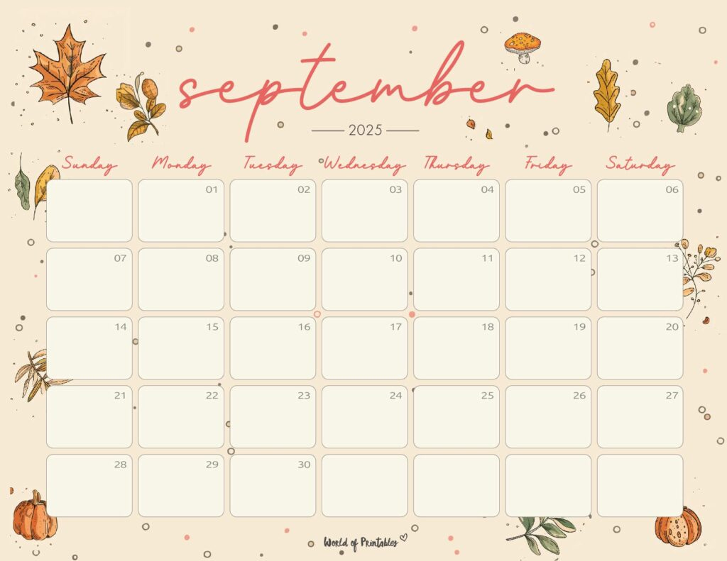 Free Printable September 2025 Calendars - World Of Printables - Free Cute Printable Calendar September 2025