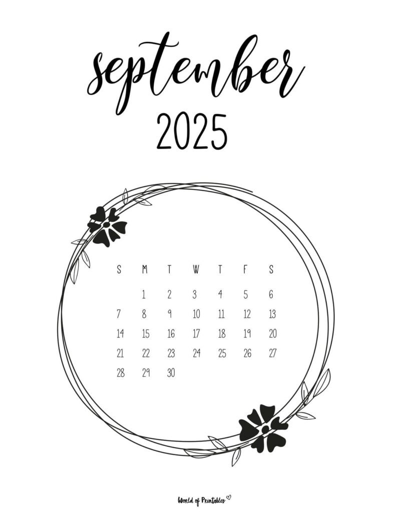 Free Printable September 2025 Calendars - World Of Printables - September 2025 Calendar Cursive