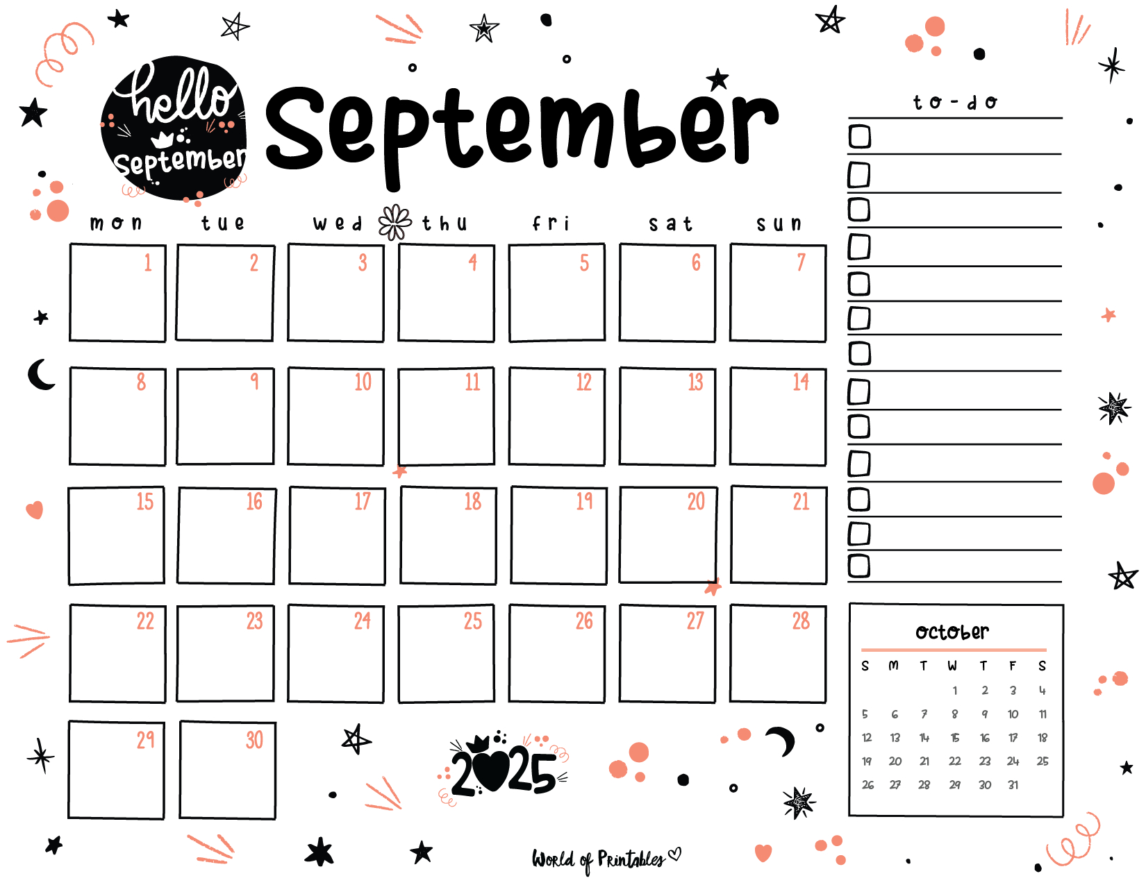 Free Printable September 2025 Planners - World Of Printables - Cute September 2025 Calendar