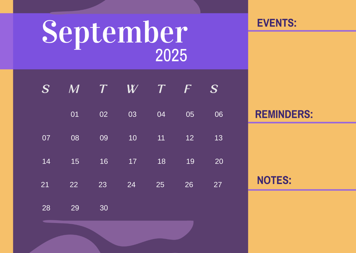 Free September 2025 Calendar With Events Column Template To Edit - September 2025 Calendar Events