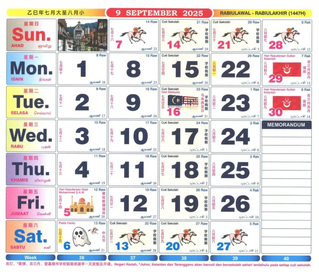 Kalendar 2025: Tarikh Cuti Umum Dan Cuti Sekolah Malaysia - Calendar Kuda September 2025