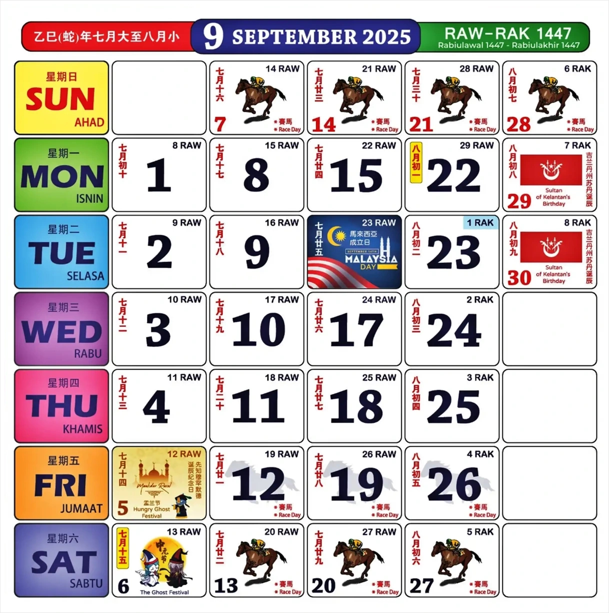 Kalendar 2025: Tarikh Cuti Umum Malaysia Dan Cuti Sekolah - Calendar Kuda September 2025