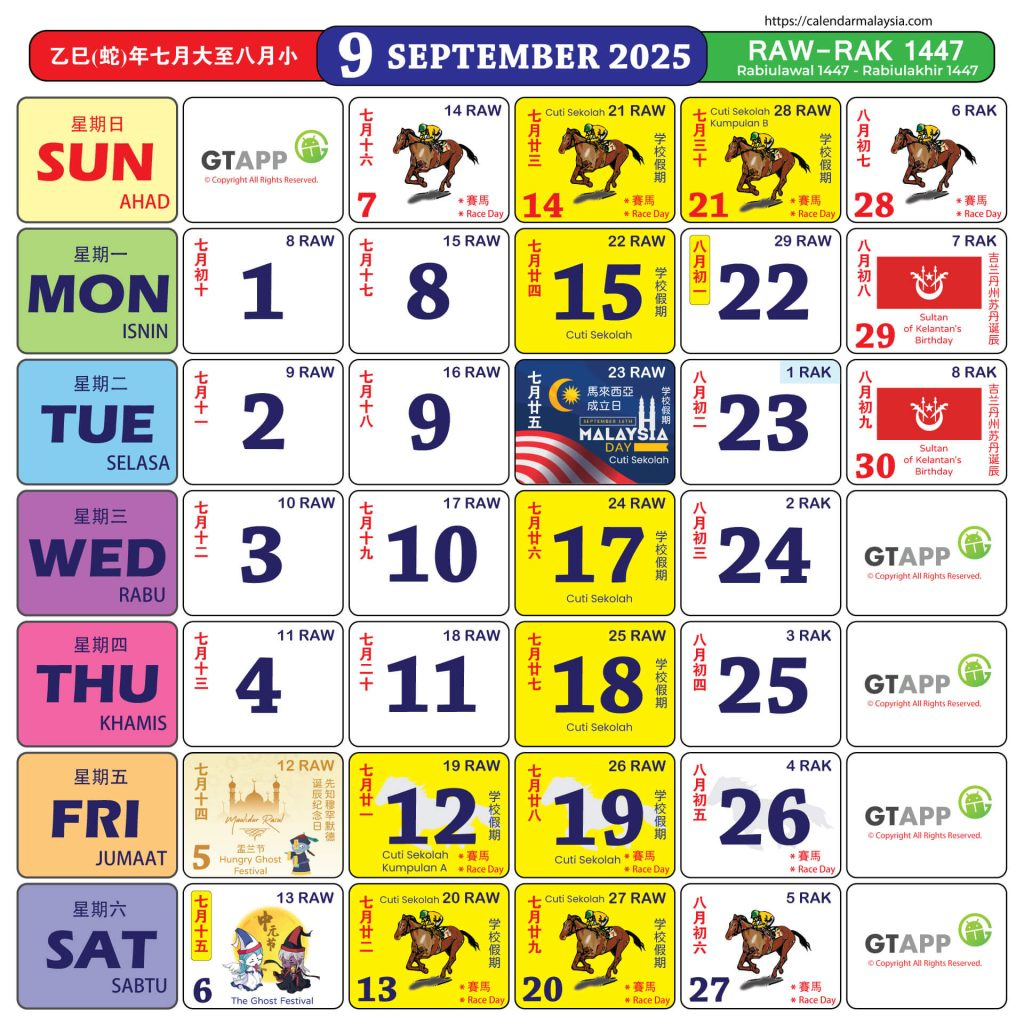 Kalendar Kuda 2025: Tarikh Cuti Umum Malaysia Dan Cuti Sekolah - Calendar Kuda September 2025