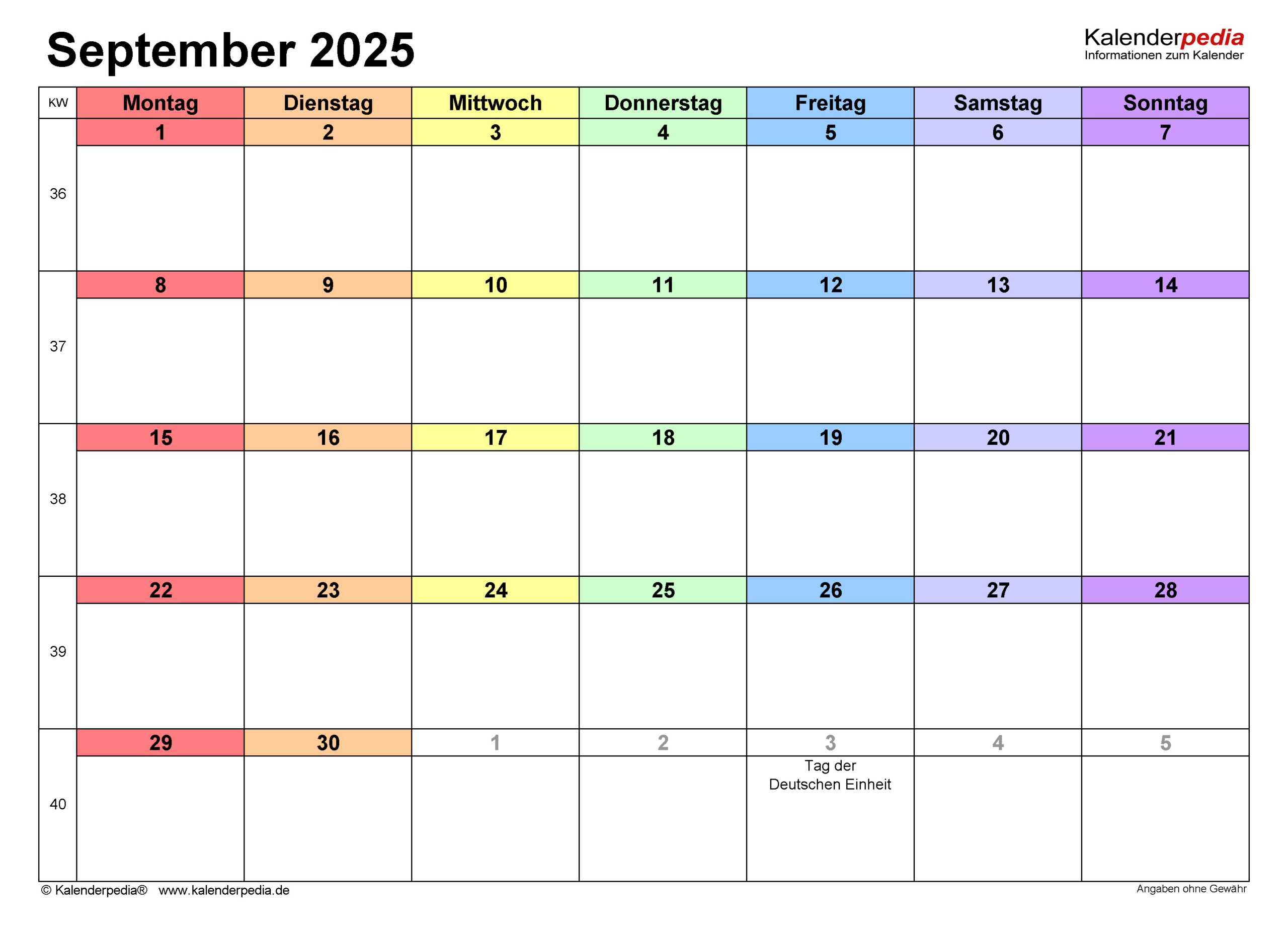 Kalender September 2025 Als Excel-Vorlagen - September Kalender 2025