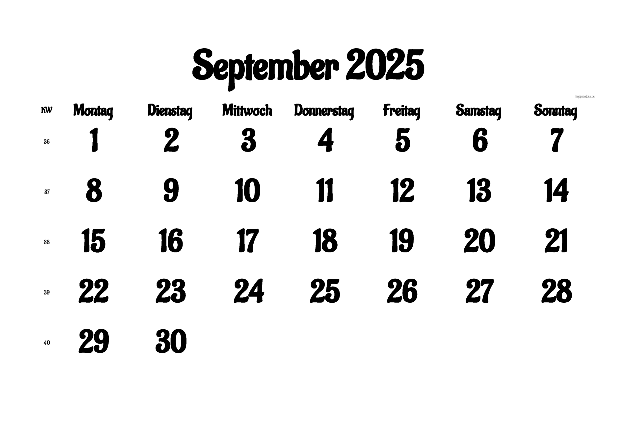 Kalender September 2025 Zum Ausdrucken (Pdf, Xls, Png) - September Kalender 2025
