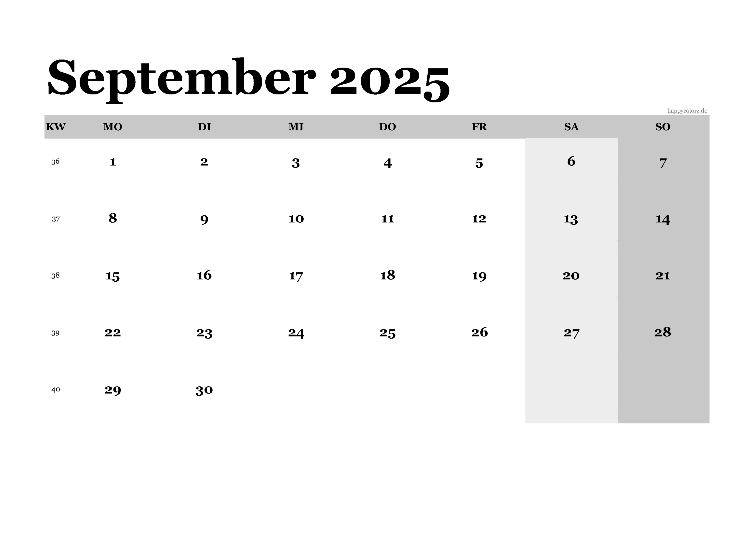 Kalender September 2025 Zum Ausdrucken (Pdf, Xls, Png) - September Kalender 2025
