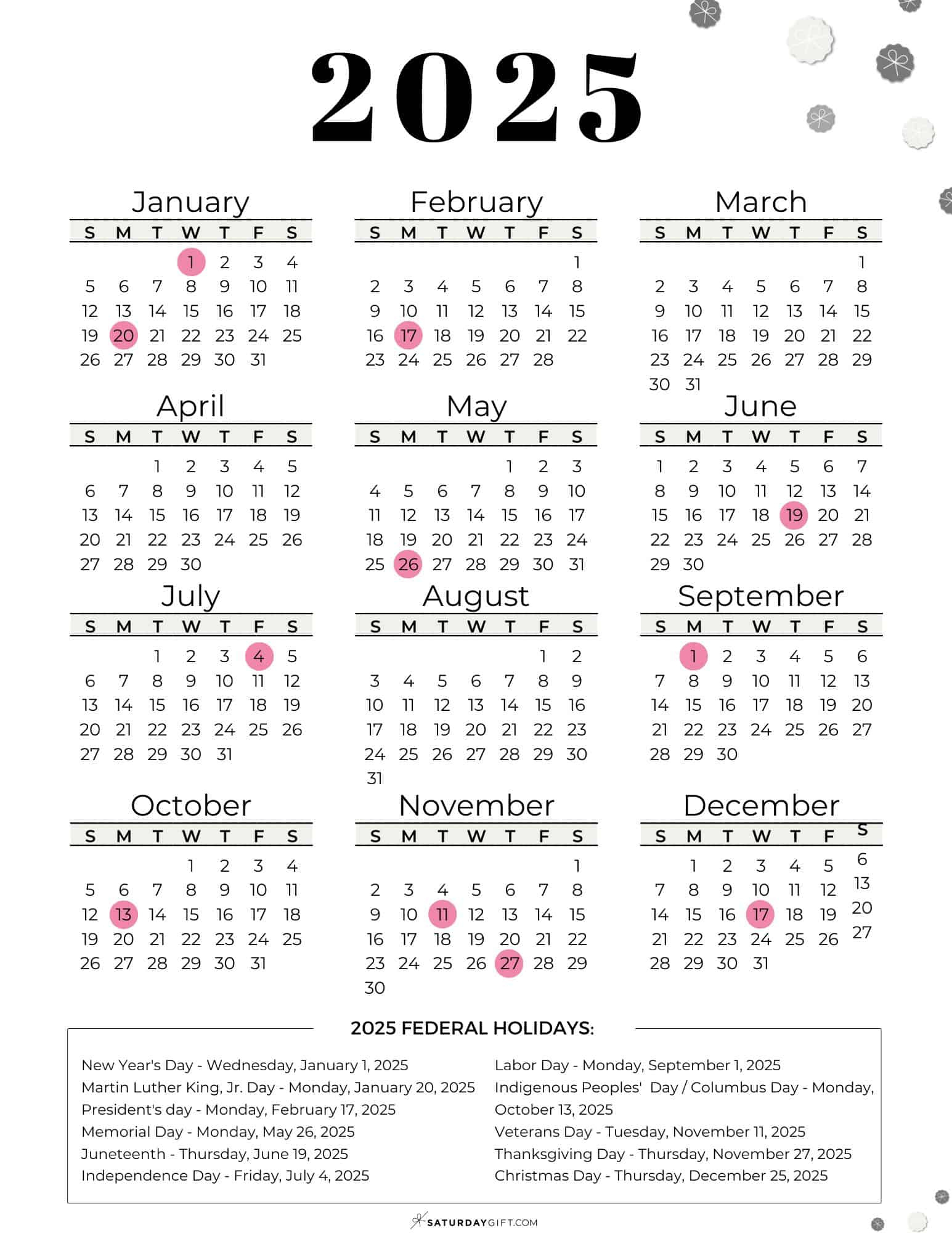 List Of Federal Holidays 2025 In The U.s. | Saturdaygift - September 2025 Calendar with Federal Holidays