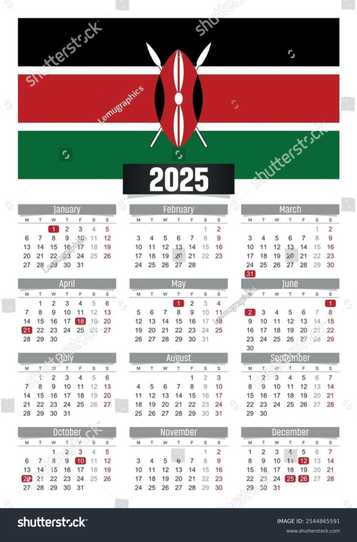 Printable Calendar 2025 with Holidays Kenya