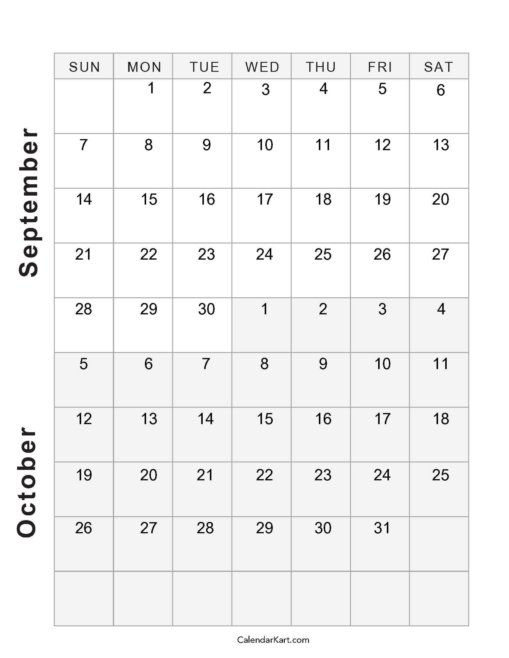 Printable September October 2025 Calendar | Calendarkart - September October 2025 Calendar