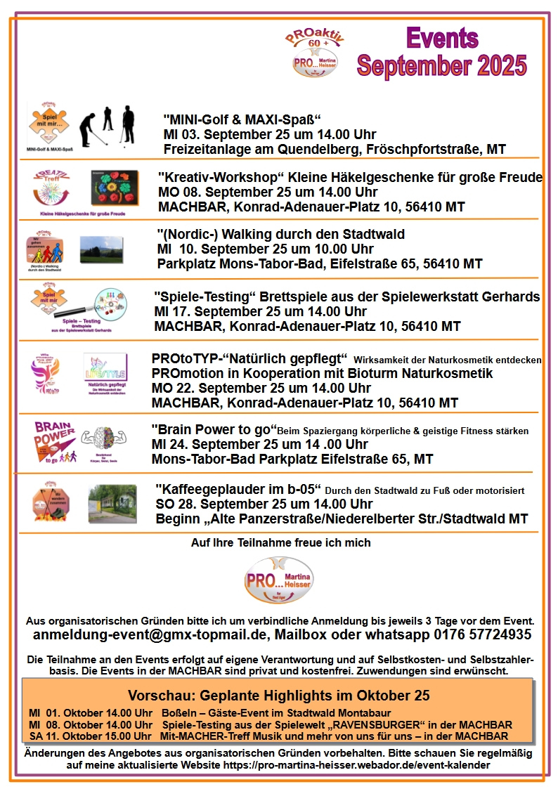 Proaktiv60+ Eventprogramm September 2025 - Montabaur Live - Events in September 2025