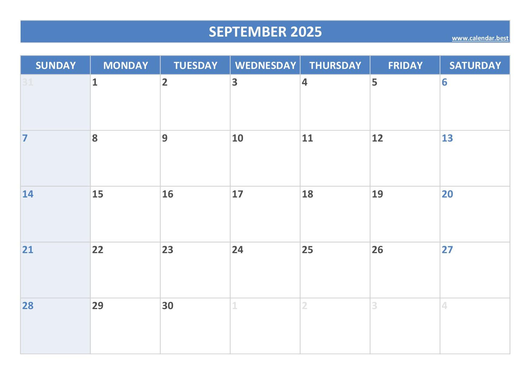 September 2025 Calendar -Calendar.best - 2025 September Calender