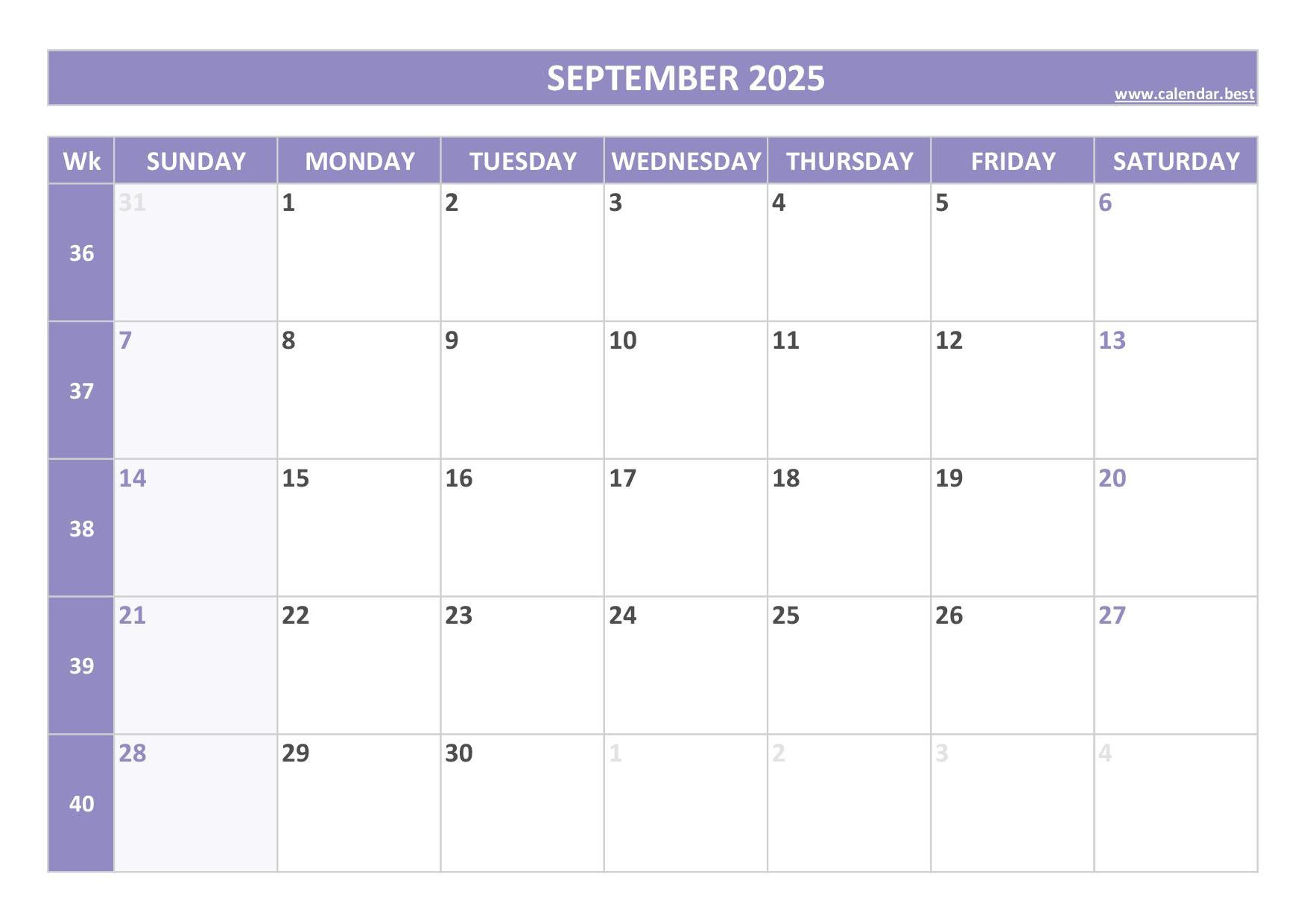 September 2025 Calendar -Calendar.best - Calendar September Week 2025