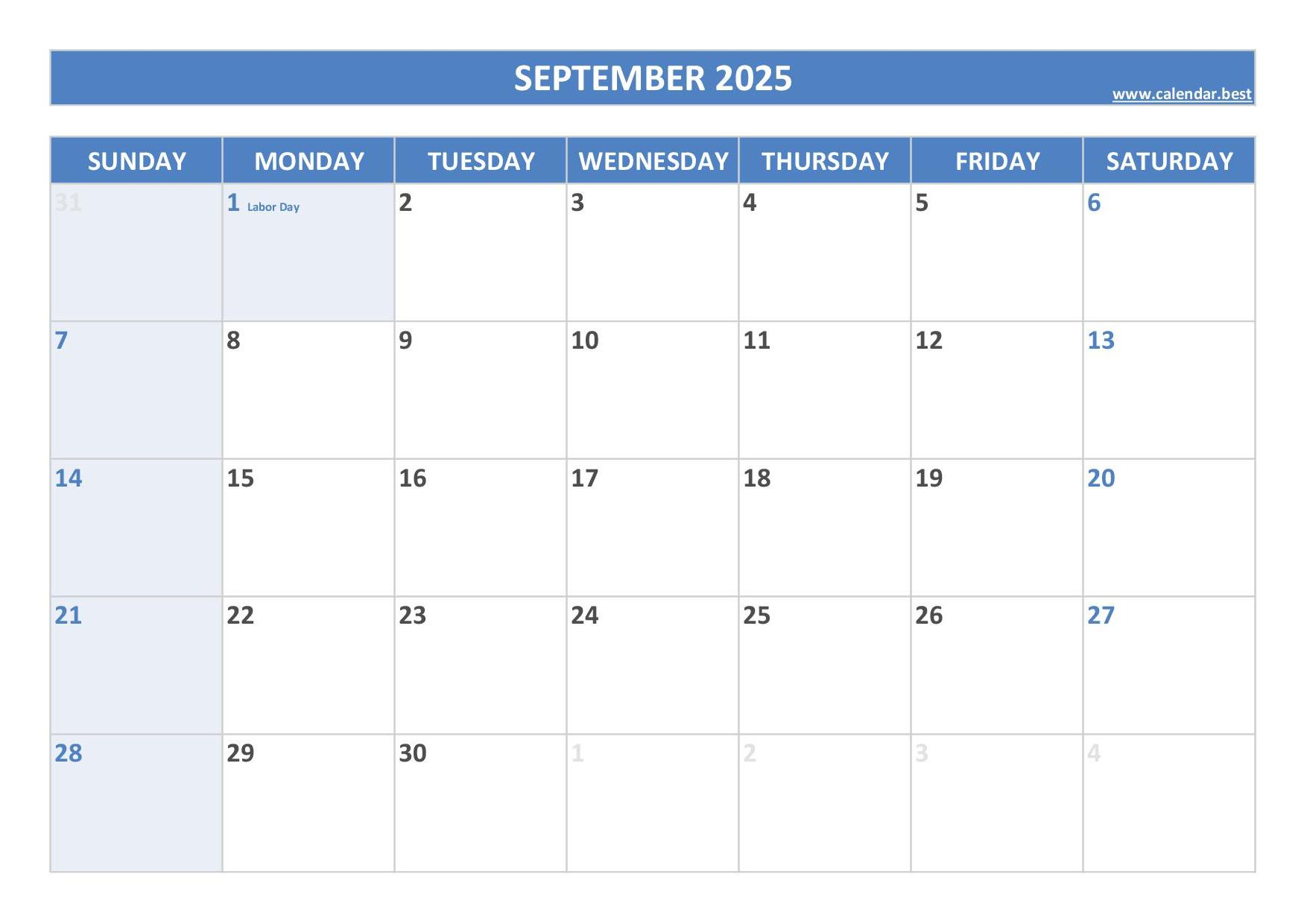 September 2025 Calendar -Calendar.best - September 2025 Calendar With Days