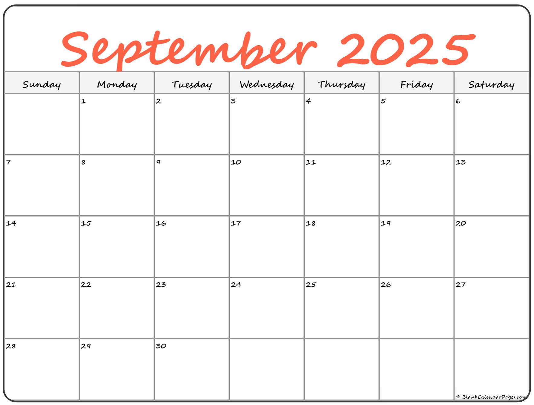 September 2025 Calendar | Free Printable Calendars - 2025 September Calender