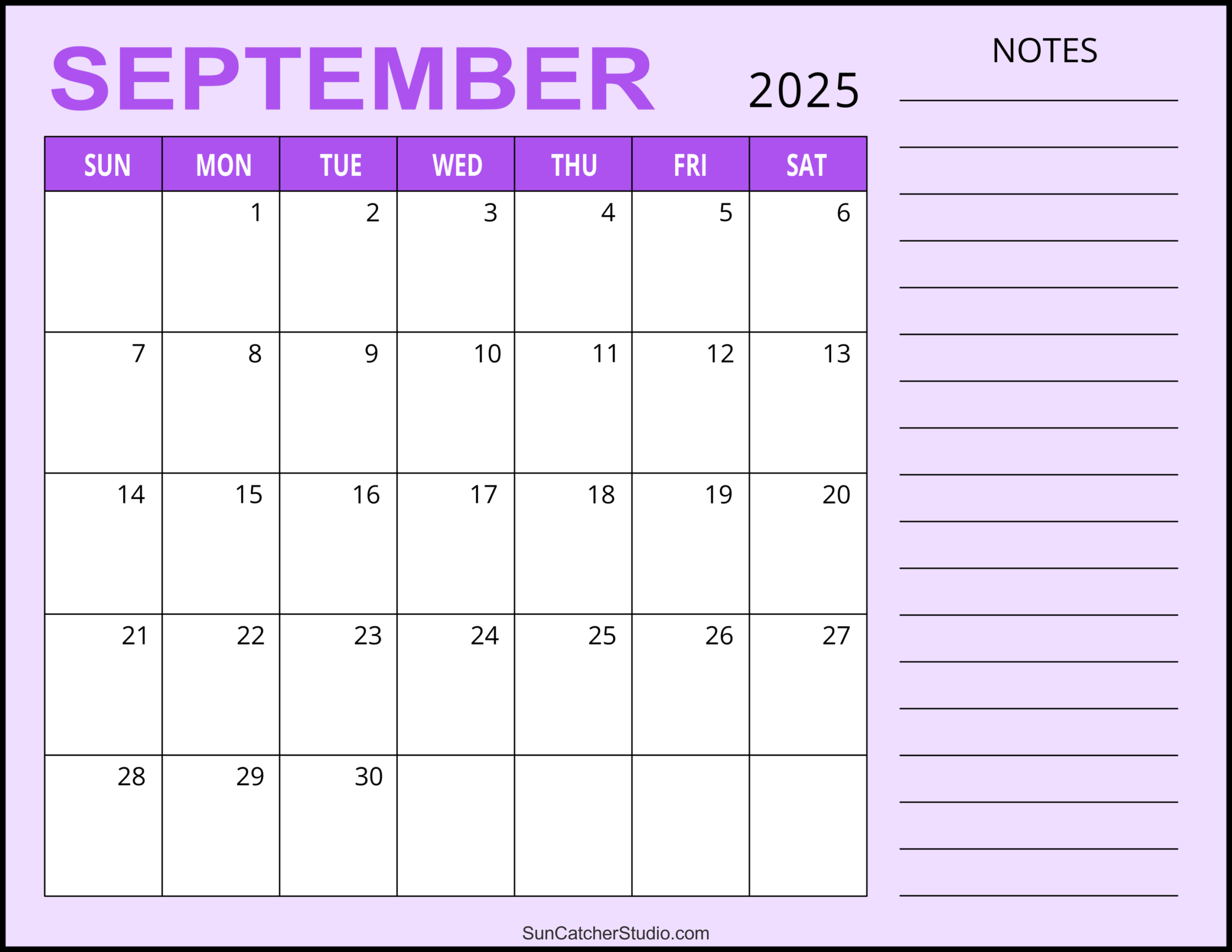September 2025 Calendar (Free Printable) – Free Printables - September 2025 Calendar Printable with Notes