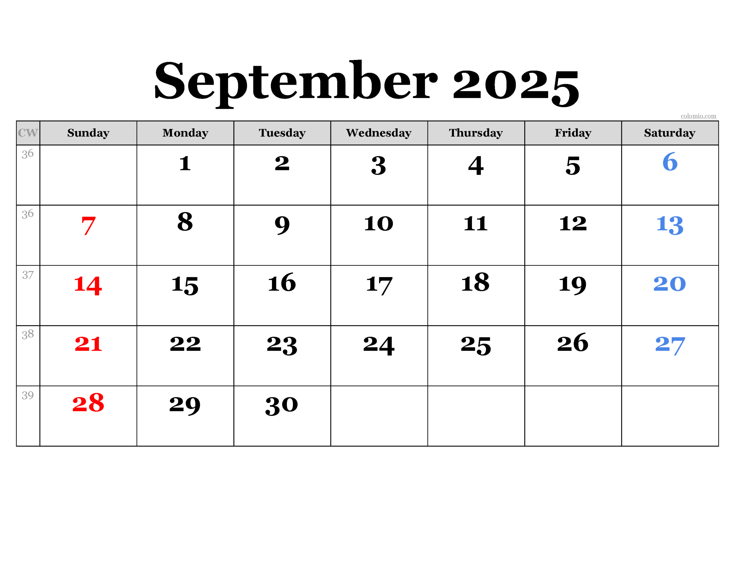 September 2025 Calendar | Free Printable Pdf, Xls And Png - Weekly Calendar September 2025