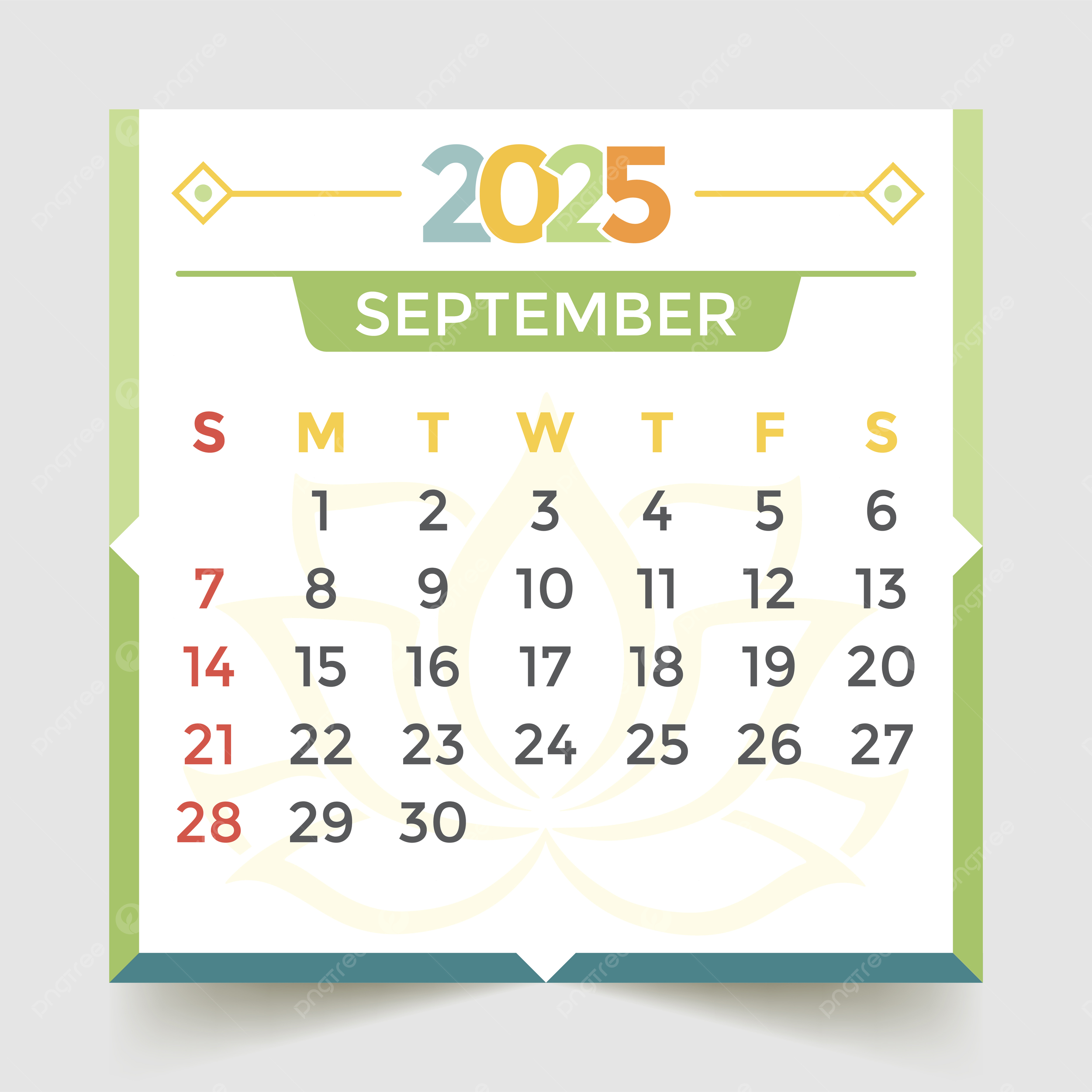 September 2025 Calendar Green Vector Template Download On Pngtree - September 2025 Calendar Green