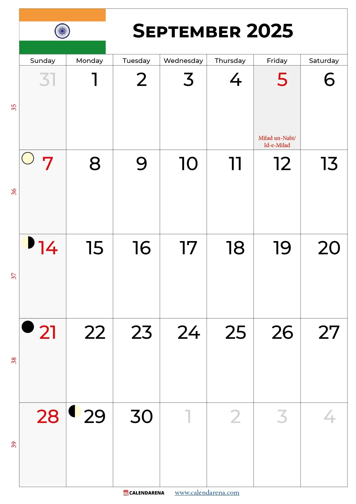 September 2025 Calendar India - Hindu Calendar September 2025