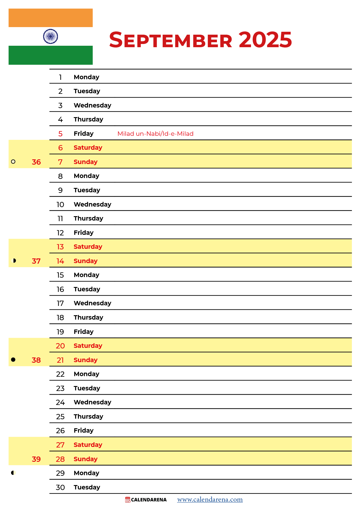 September 2025 Calendar India - September 2025 Calendar Special Days