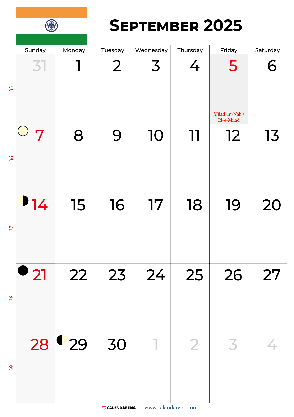 September 2025 Calendar India - September 2025 Hindu Calendar