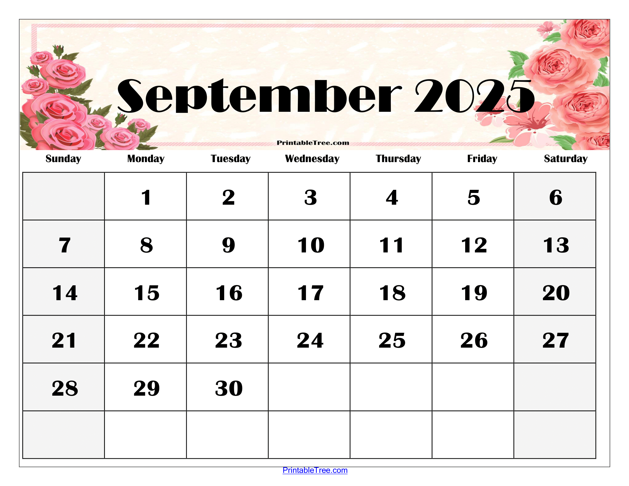 September 2025 Calendar Printable Pdf Template With Holidays - September 2025 Calendar Flowers