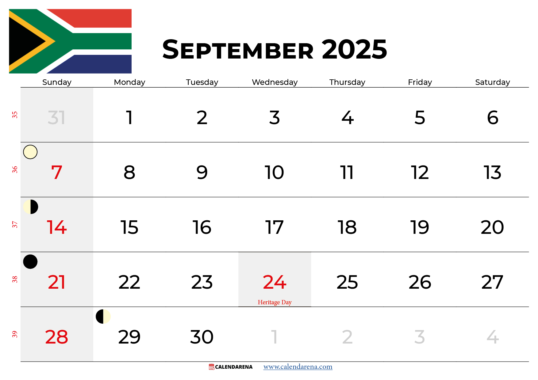 September 2025 Calendar South Africa - National Day Calendar September 2025