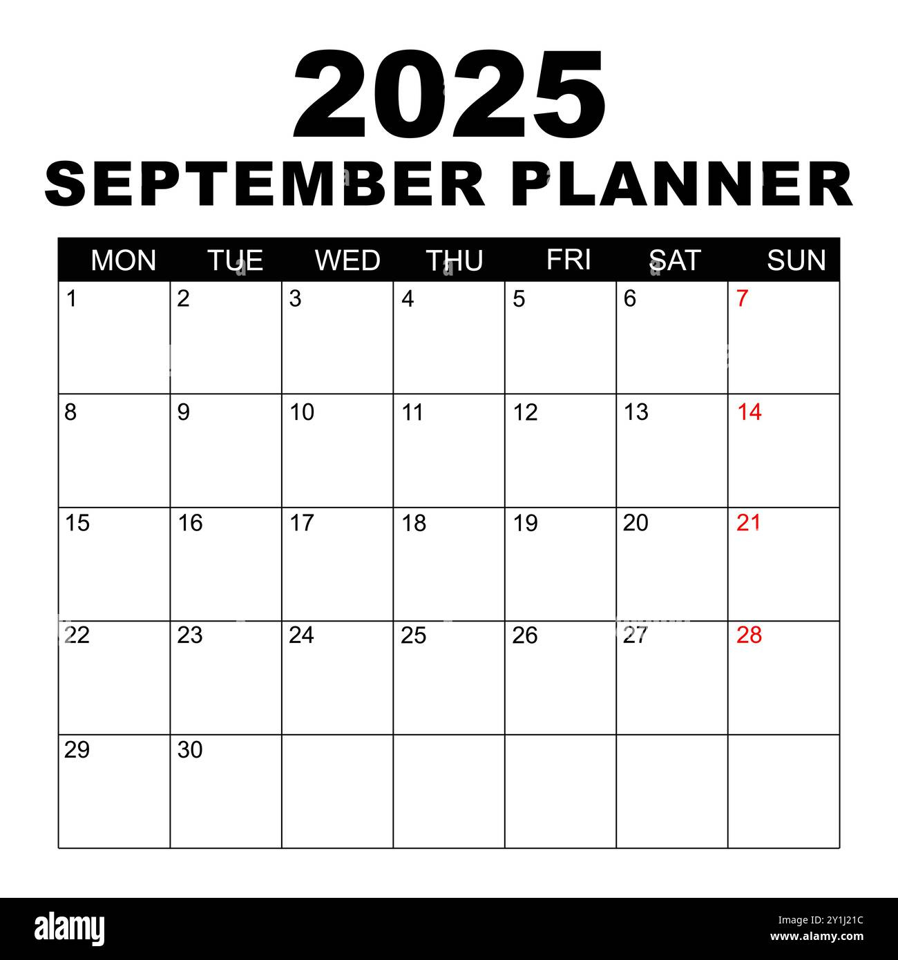 September 2025 Calendar. Week Starts On Monday. Blank Calendar - Calendar Week September 2025
