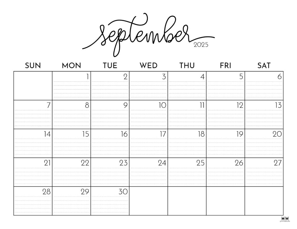 September 2025 Calendars - 107 Free Printables | Printabulls - Blank Calendar For September 2025