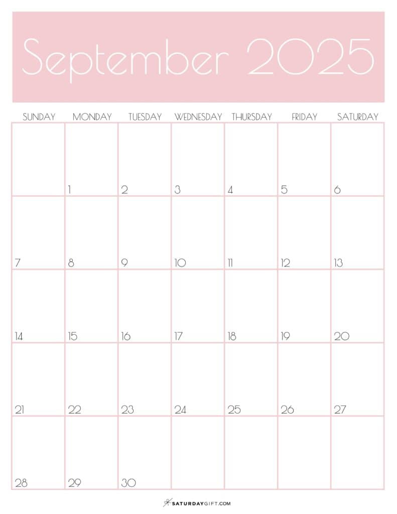 September 2025 Calendars - 23 Cute Free Printable Pdfs | Saturdaygift - Printable September 2025 Calendar Page