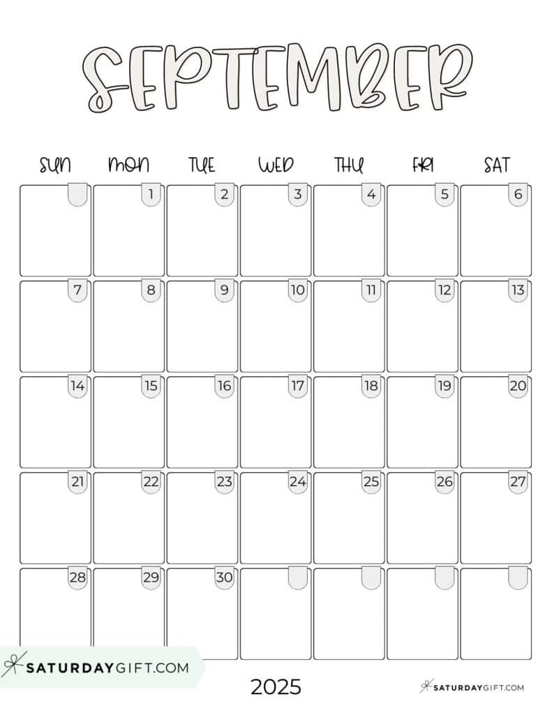 September 2025 Calendars - 23 Cute Free Printable Pdfs | Saturdaygift - September 2025 Calendar Aesthetic