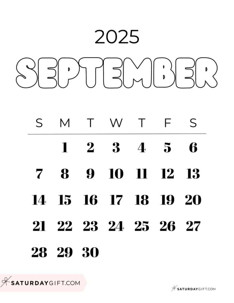 September 2025 Calendars - 23 Cute Free Printable Pdfs | Saturdaygift - September 2025 Calendar Printable Cute